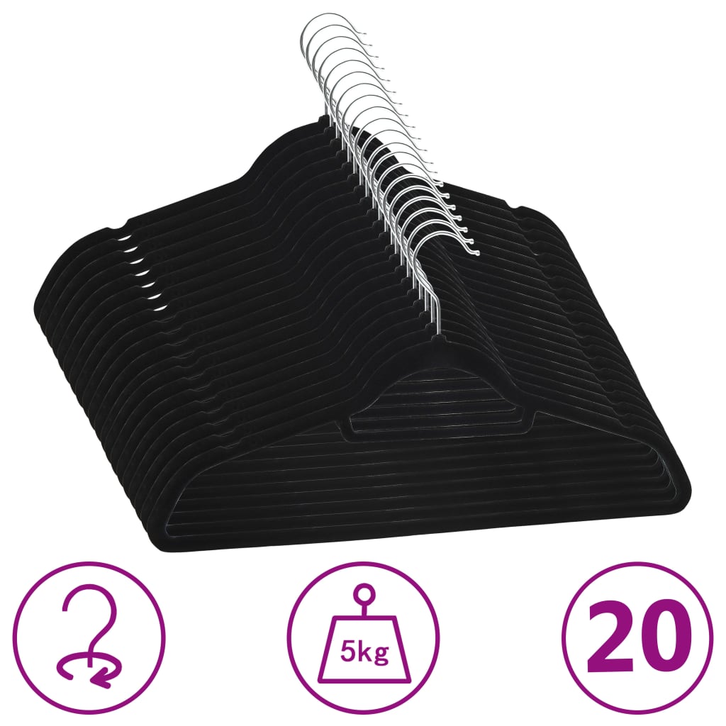 20-Delige Kledinghangerset Anti-Slip Fluweel