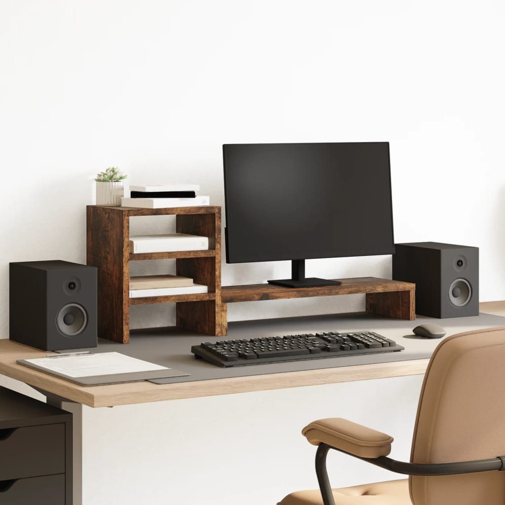 Monitorstandaard Met Bureau-Organizer Bewerkt Hout